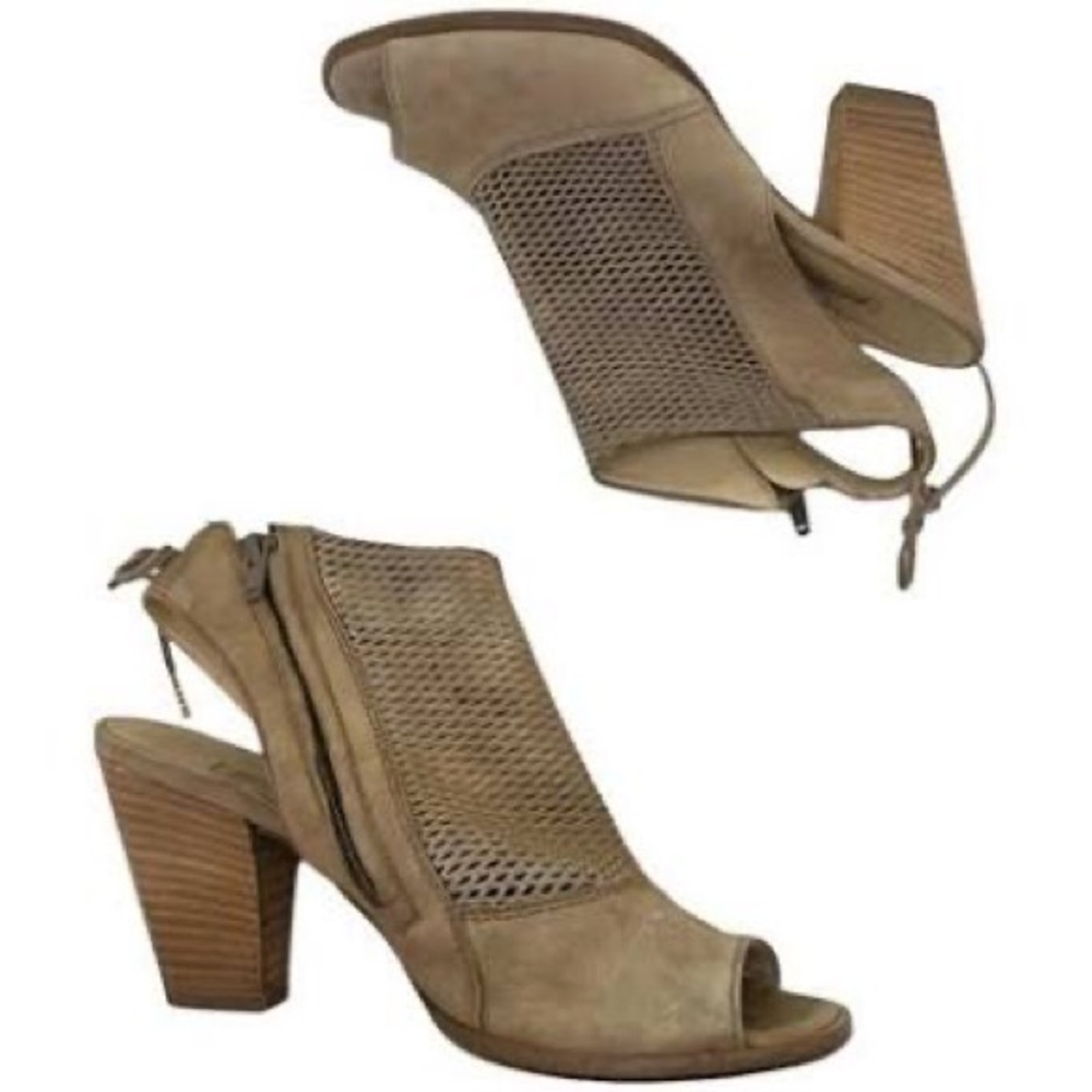 PAUL GREEN Willow Tan Beige Cut Out Suede Leather Peep Toe Heels-Size 7